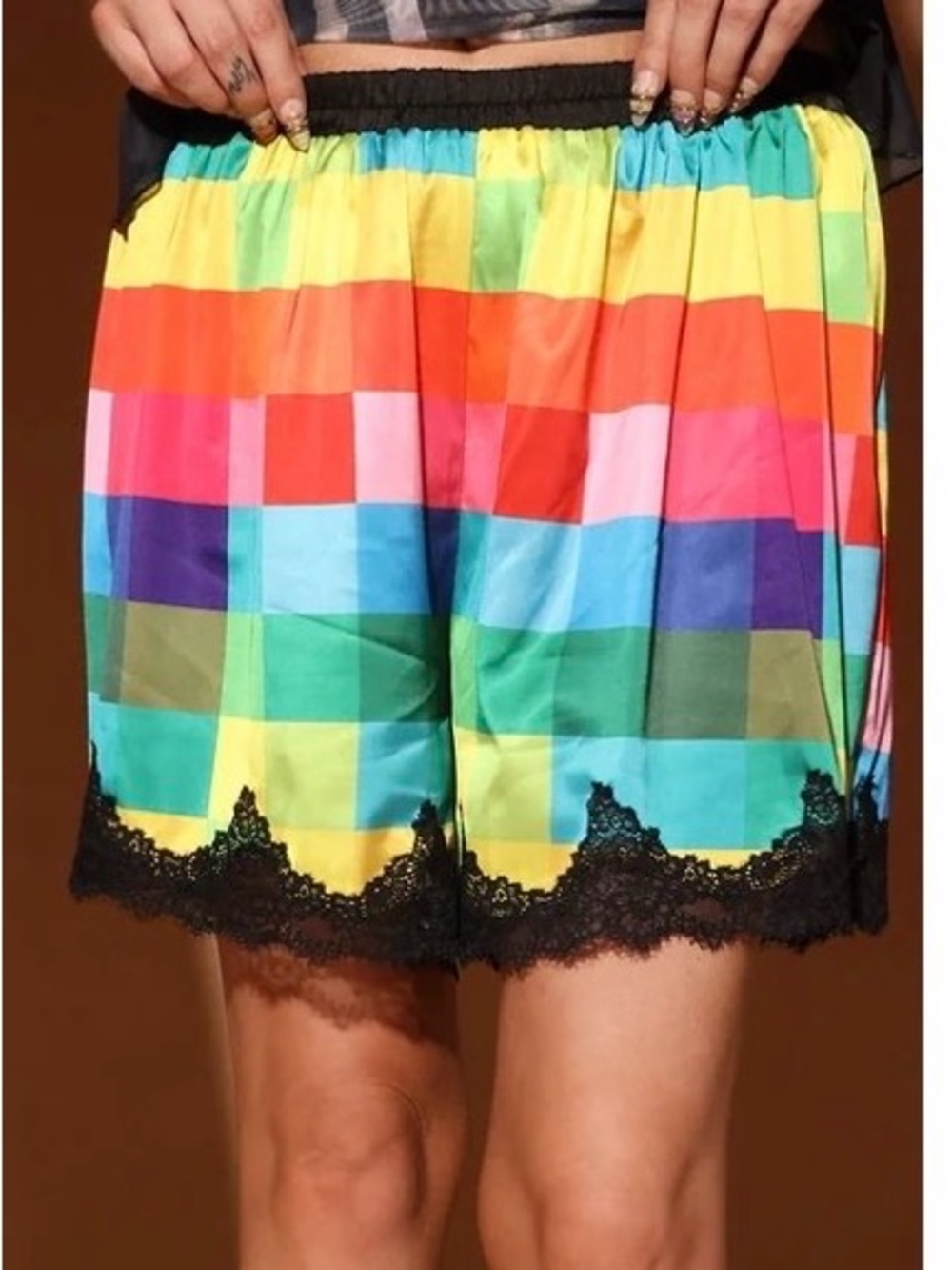 Burnt Toast Hue’sThat Girl Multi-Color Checkered Lace-Trim Shorties L/XL NWT